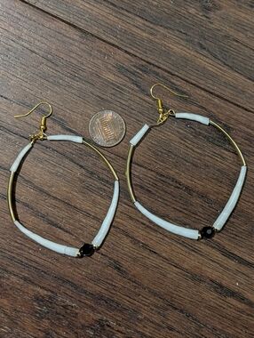Gold And Dentalium Shell Hoop Earrings